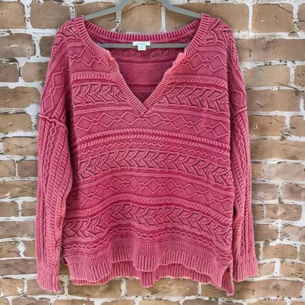Sundance Pink Cable Knit V-Neck Sweater Size XL